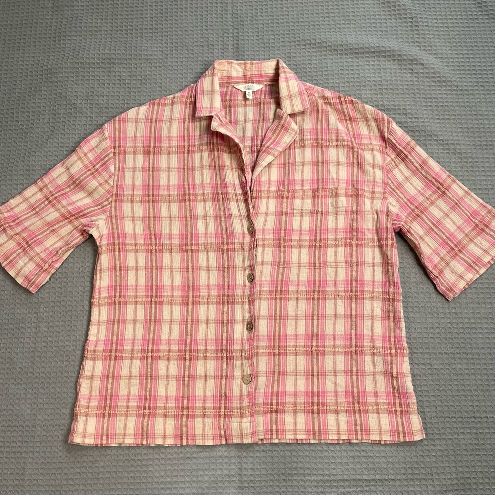 Faherty Canyon Haze Shirt Medium Womens Organic Cotton Gauze Sunrise Plaid